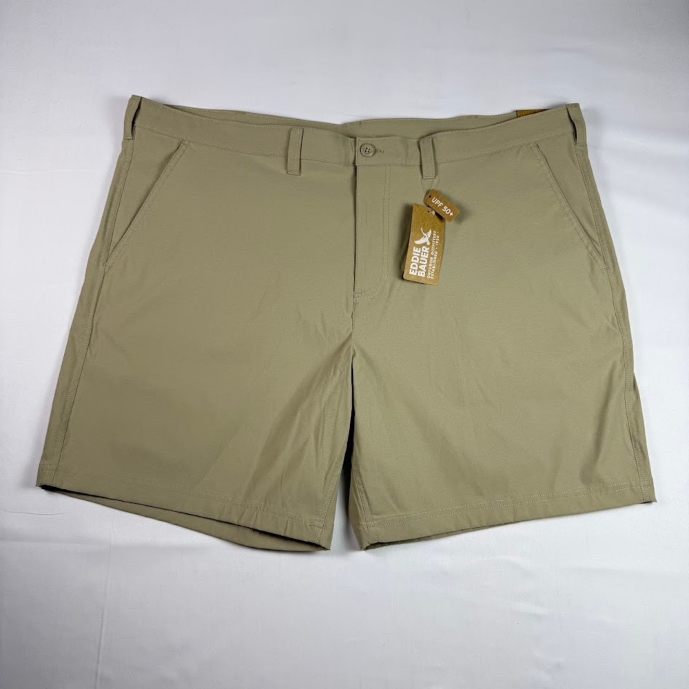 Eddie Bauer Men 44 Horizon Takeoff Chino Shorts 8 Inseam Light Khaki UPF 50+ NWT